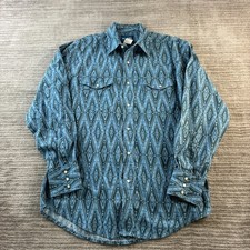 Wrangler Shirt Mens Large Blue Aztec Western Southwestern Cowboy Pearl Snap