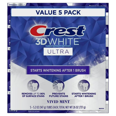 Crest 3D White Ultra Whitening Toothpaste   Vivid Mint (Value 5-Pack)