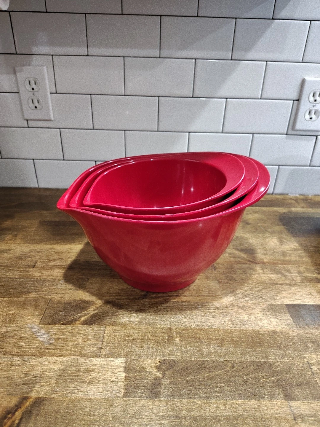 Vintage Williams Sonoma Red Melamine Mixing Bowls Set Of 3. 2,3,4 Qt. See Pics