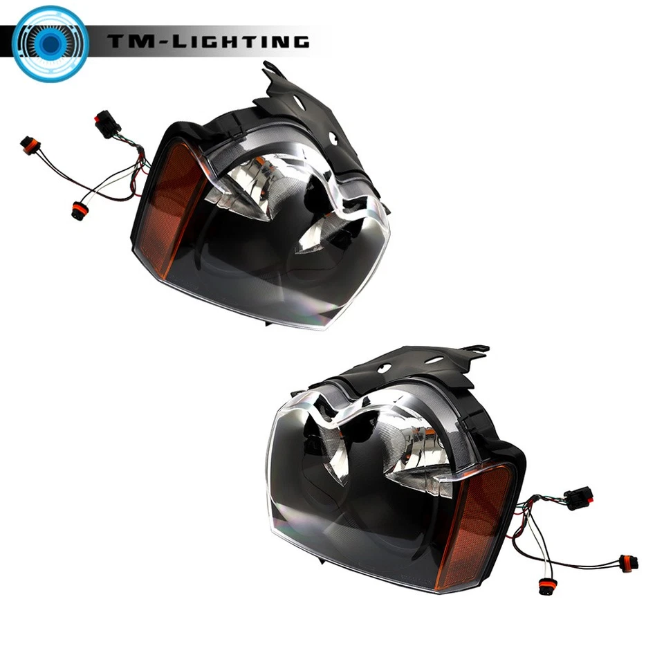 Par de faros halógenos negros para Jeep Grand Cherokee 2005 2006 2007 Foto 2 de 4