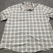 Eddie Bauer Shirt Mens 2XL Gray White Plaid Short Sleeve Button Down Classic