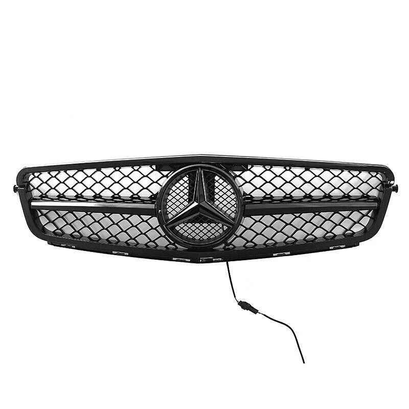 Gloss Black Grille w/Led Star For 2008-2014 Mercedes Benz W204 C-Class C300 C350 - Image 2 of 4