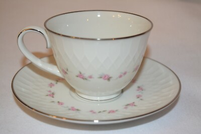 Noritake China Cheri 6352 Vintage Tea Cup & Saucer White Pink