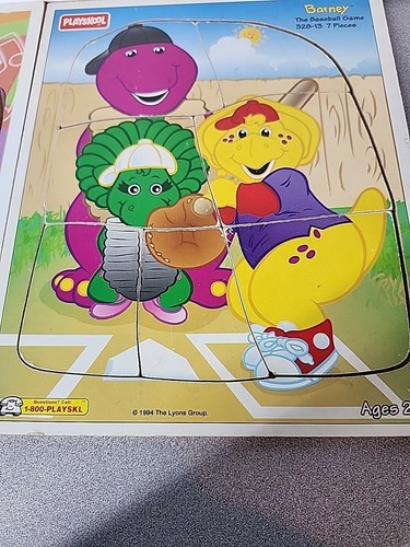 Lot Of 2 Vintage BARNEY Wooden Puzzles Playskool 7 Piece &10 1999 Age 2-5 Yrs - Picture 2 of 6