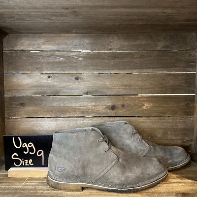 Mens Ugg Leighton Taupe Suede Casual Comfort Lace Up Chukka Boots Size 9 D GUC