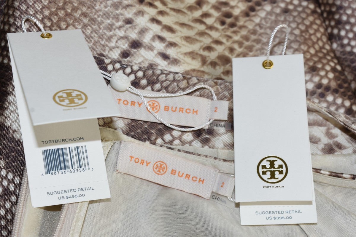 $890 New TORY BURCH Python Effect SUIT Wrap Skirt Top Beige Silk