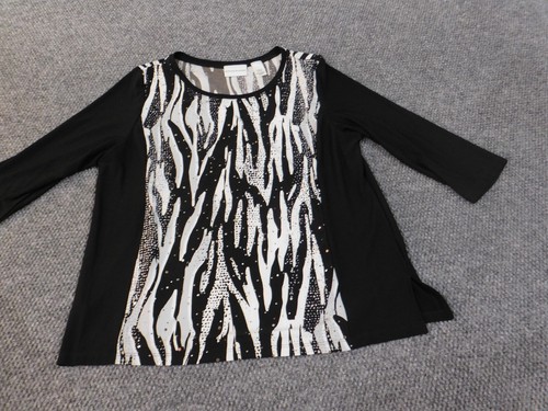 Alfred Dunner top large black geometric embellishments stretch womens pullover - Picture 2 of 10