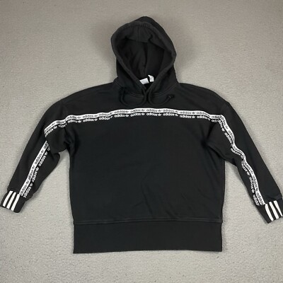 Adidas Sweatshirt Adult Medium Black Hoodie White Stripes