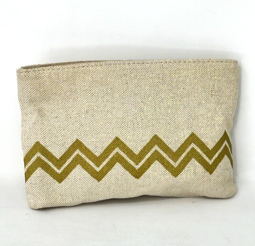 Borsa trucco in tela Sephora Gold Beige Shimmer Chevron Zig Zag custodia cosmetica, nuova - Foto 3 di 6