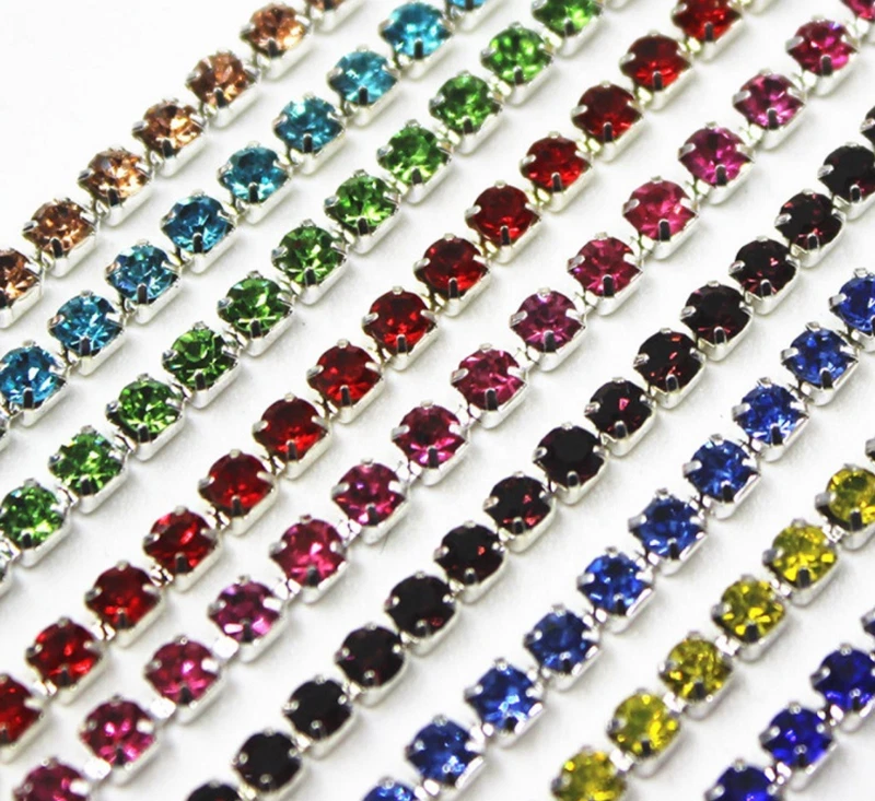 Cadena de 10 yardas SS6-SS16 Color Vidrio Estrás en Base Plateada Cristal Hágalo Usted Mismo Artesanía Foto 4 de 4