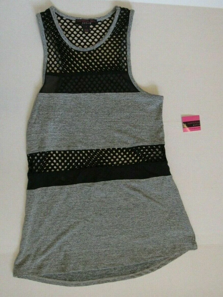 Camiseta sin mangas Material Girl Active Mesh Fishnet gris junior talla pequeña Foto 4 de 4