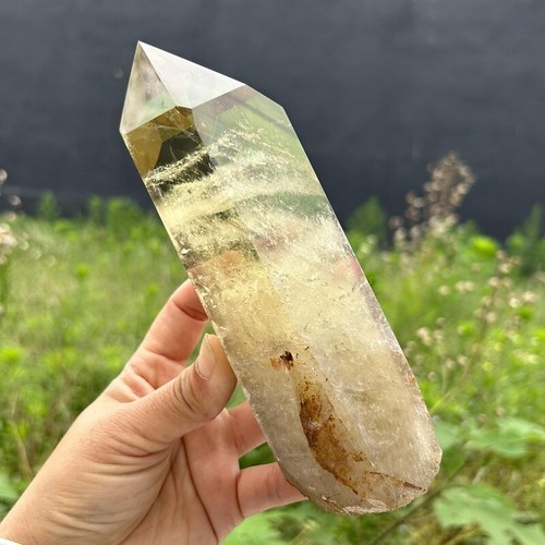 Varita de punto de cristal de cuarzo tallado en citrino ahumado con tapa natural de 2,15 lb + soporte - Imagen 3 de 13