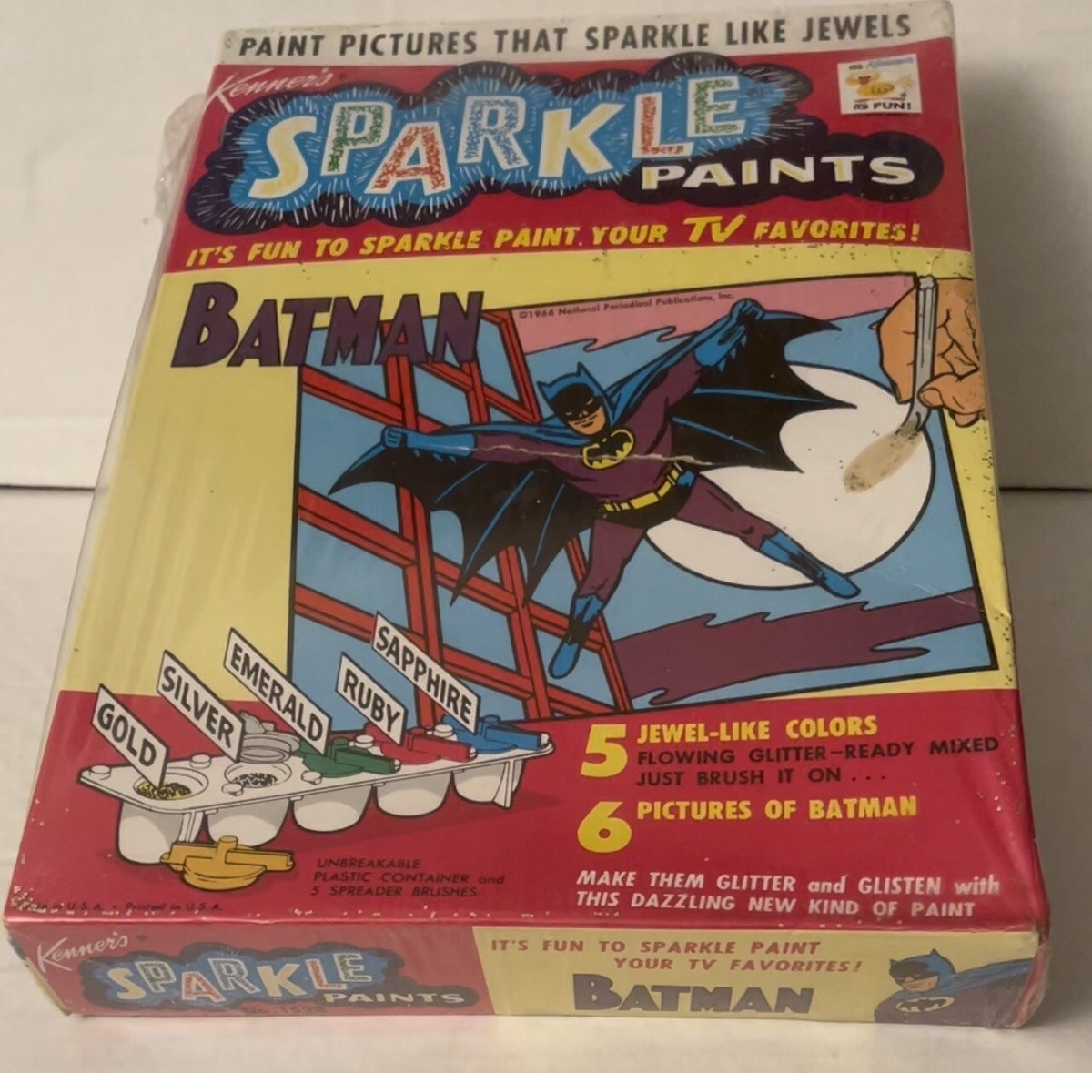 1966 BATMAN VINTAGE SPARKLE PAINT SET IN BOX: 6 BATMAN PICTURES, 5