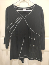 Parsley  Sage Black tunic top White accent stitiching Asymm hem sz L