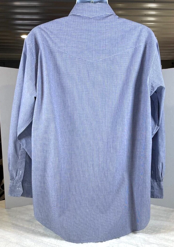 Lucchese Mens Sz L Imported Cotton Made in USA Long Sleeve Button Up Blue/White - Image 2 of 4