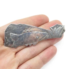 EPW Pamela Worthington 925 Sterling Silver Vintage Modernist Fish Pin Brooch