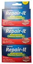 Dentemp REPAIR-It Denture Repair Kit 3 Repairs/Box ( 3 BOXES ) NEW LOOK!! red