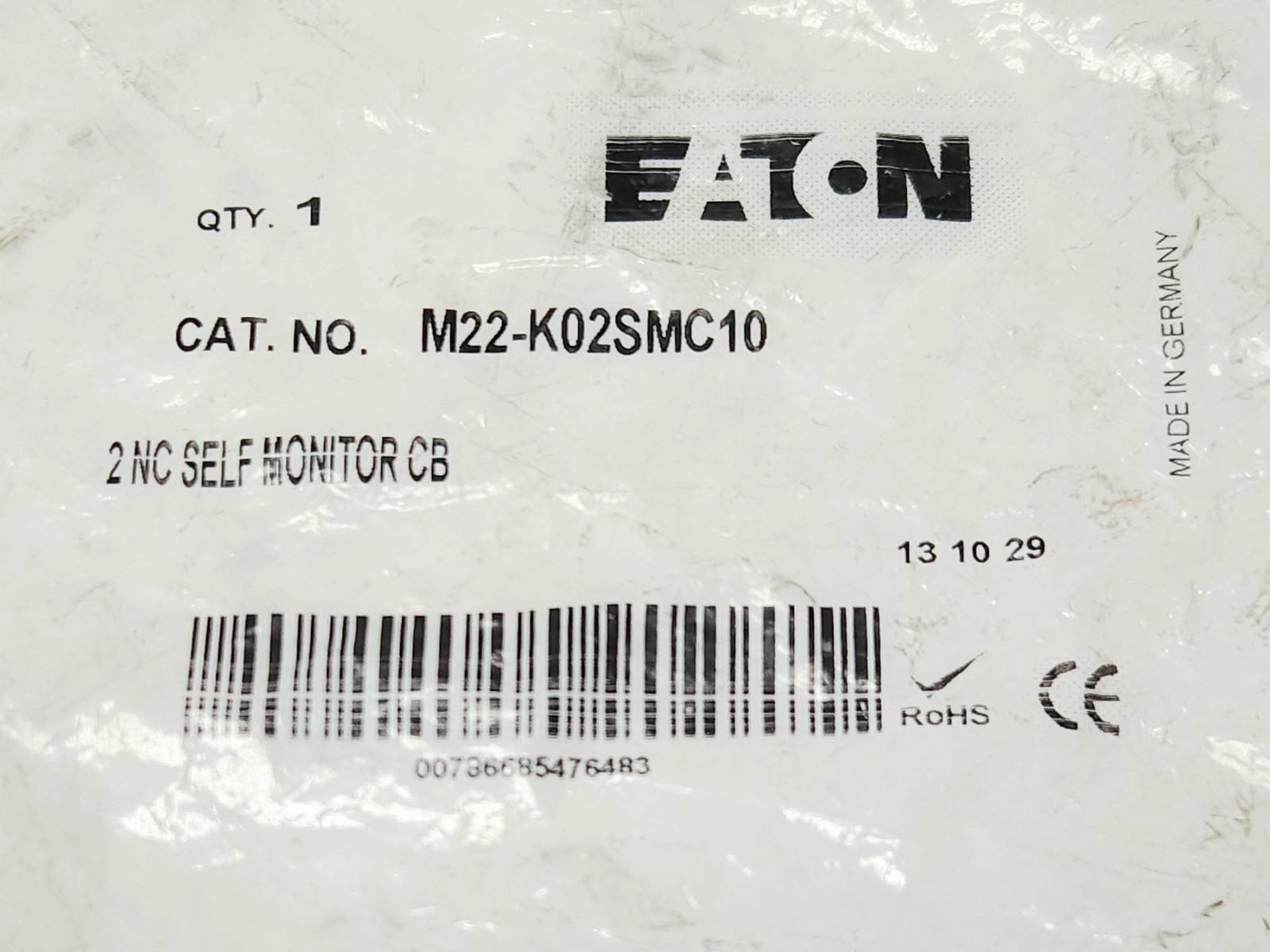 EATON M22 K02SMC10 2 NC Self Monitor Contact Block For M22 Pushbutton