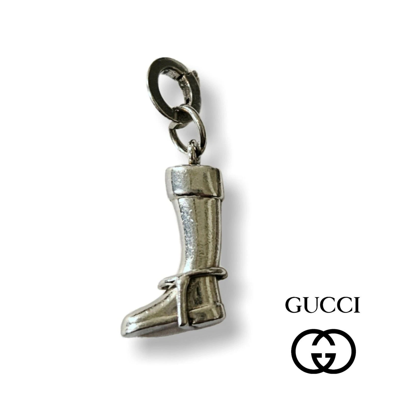 Gucci (autentico) ciondolo stivale da equitazione argento per borsa collana o bracciale ottime condizioni