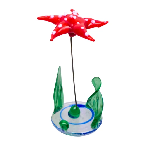 Vintage Hand Blown Murano Glass Starfish w/Seaweed Miniature Figurine Multicolor