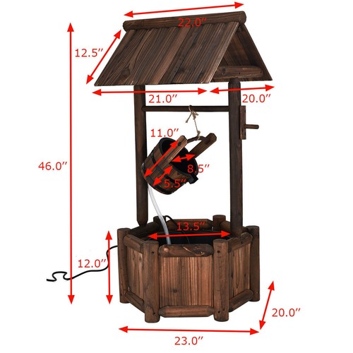 Garden Rustic Wishing Well Water Fountain Wooden Electric Backyard Pump Outdoor - Picture 2 of 12