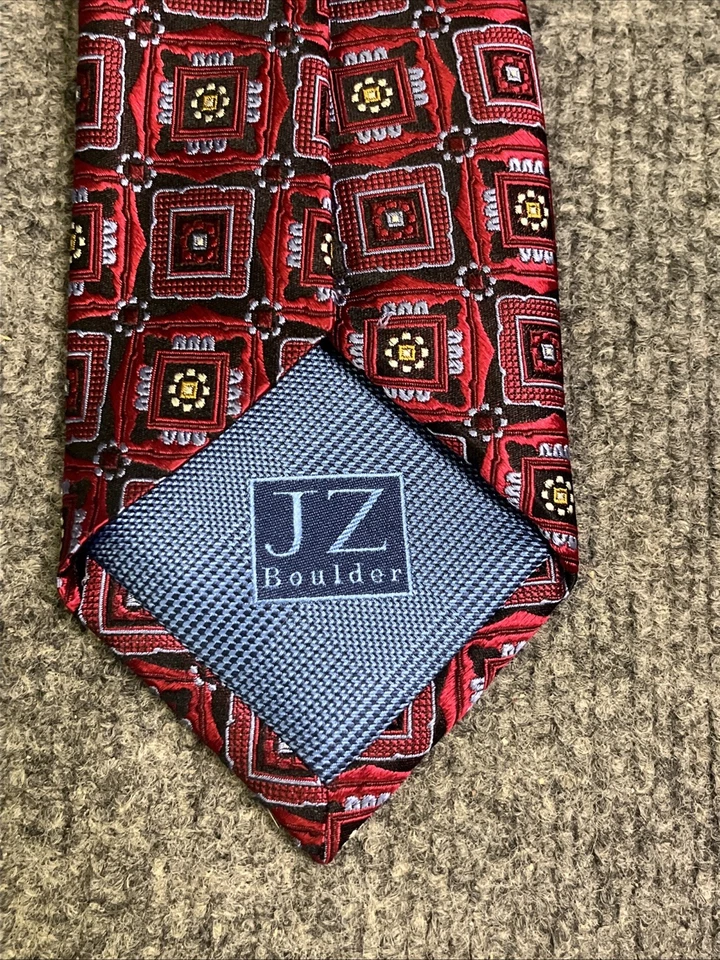 JZ Richards галстук мужской шелк красный медальон галстук классический сделано в США геометрический - Изображение 3 из 4