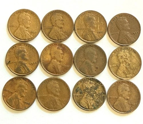 12 Lincoln Cent Wheats 1920 20D 21 23 24 25 25D 25S 26 26D 26S 27D Unique Dates