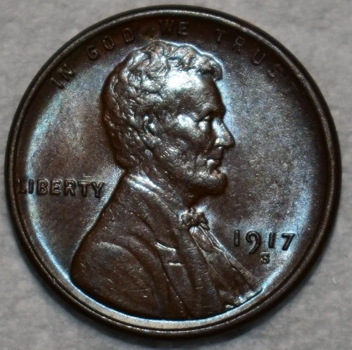 AU-UNC 1917-S Lincoln Cent, Fully Lustrous & Barely Circulated.
