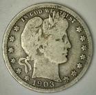 1903 O Silver Barber Quarter 25c US Type Coin Good Circulated New Orleans