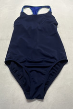 Lands' End Women's 8 Blue One-Piece Cross T Racerback Strap Swimsuit Modest