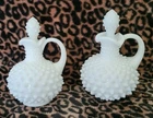 Pair Of Vintage  Fenton Hobnail White Milk Glass 6" Cruets with Stoppers