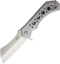 S-TEC Framelock Cleaver Silver Folding Stainless Steel Pocket Knife S004SL