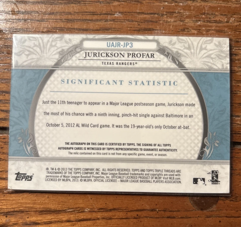2013 Topps Triple Threads-Unity Autógrafo Jumbo Reliquias Jurickson Profar Oro/10 Foto 2 de 2