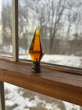 1970's Era Amber Diamond Shaped Acrylic Lamp / Light Fixture Finial, Free S/H