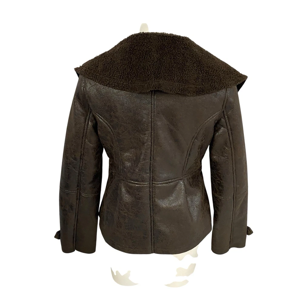 Gossip Girl Coat Womens Large Brown Faux Leather Sherpa Jacket Officecore Rock - Image 2 of 4