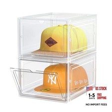 Hat Organizer Box, Stackable Baseball Caps Holder Box Containers 2 Pack Clear