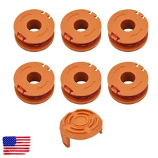 6 Pcs 10ft For WORX WA0010 Replacement Spool Line With 1 Pack Spool Cap Cover