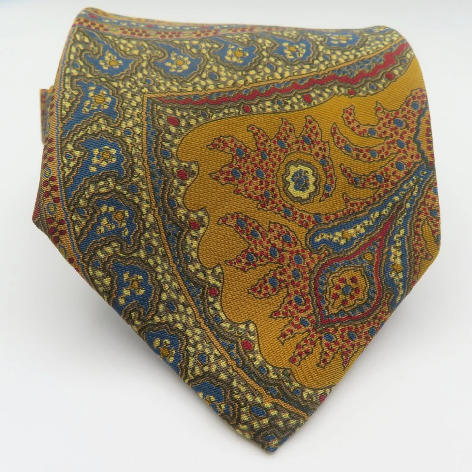 Brooks Brothers 领带丝绸棕色绿色红色佩斯利 3.5 英寸宽 57 英寸长美国 — 第 2/4 张图片