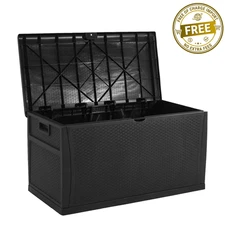 SUNCROWN 75- Gallon Weatherproof Resin Outdoor Storage Deck Box, 75 Gal-Black