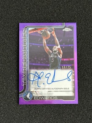 2025-26 Topps Chrome Update - Anthony Edwards Purple Refractor Auto /75 On Card