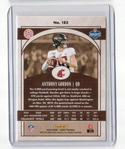 2020 Panini Legacy Football Rookie Card # 183 Anthony Gordon Washington State - Foto 2 di 2