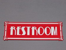 Restroom Wooden Sign Door Sign Deco Style Red and Gray Bathroom