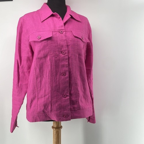 Relativity Barbie pink linen jacket light weight vacation coastal sz sm - Picture 7 of 10