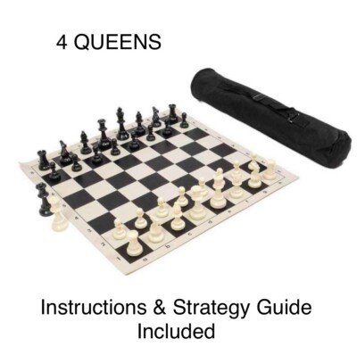 Tournament Chess Set Complete Plastic Pieces/4 Queens Black Board,& Black Bag 