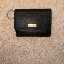 KATE SPADE Newbury Lane Petty ID Card Coin Key Case Black Leather Pre-owned
