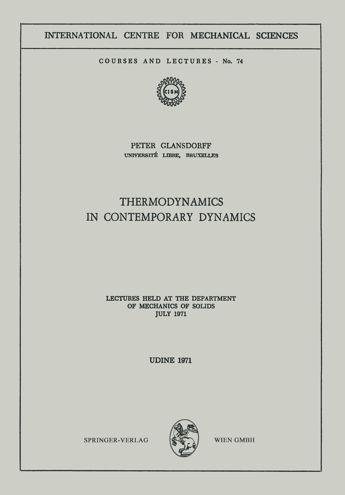 Thermodynamics In Contemporary Dynamics Peter Glansdorff Taschenbuch