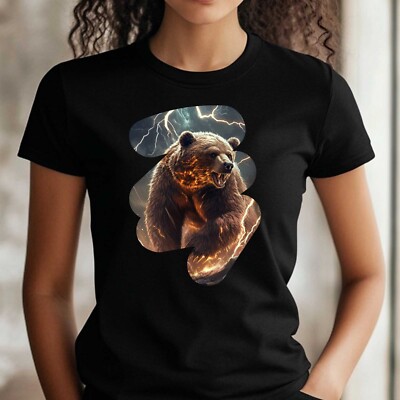 Women's Lightning Bear Print Cotton T-Shirt Size XS to 3XL