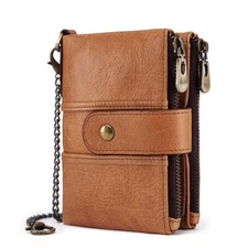 Men's Leather Detachable Wallet Trifold Coins RFID Blocking Purse Card Holder