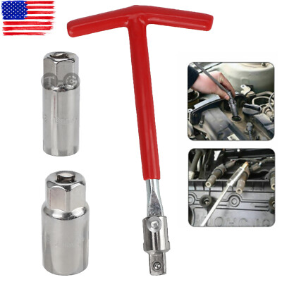 Spark Plug Wrench Set 3pc Flexible T-Handle Removal Tool 3/8'' 16 + 21mm Sockets