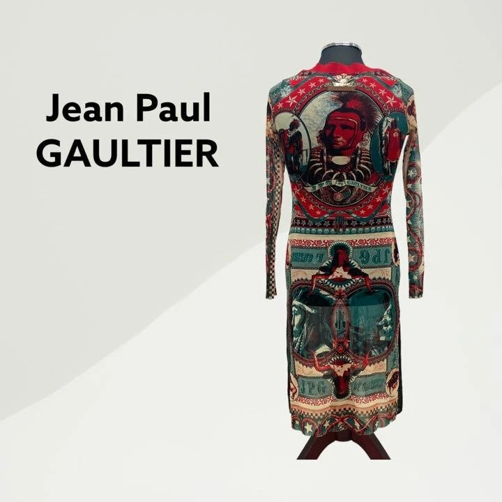 Jean Paul Gaultier JPG Power Net Long Dress ethnic Red Size 40 L42.9in W15.7in